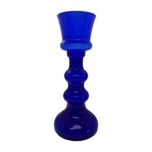 Cobalt Blue Flower Vase 8" White Interior Glass